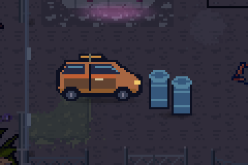 A tight crop of the van parked in the real Yard